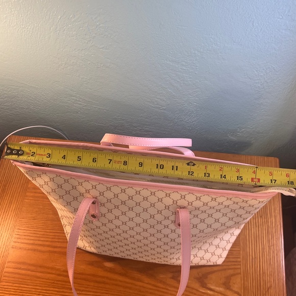 Large Houndstooth Tote w/ Pink Straps & matching cosmetic bag, Faux Leather NWOT - Picture 11 of 16